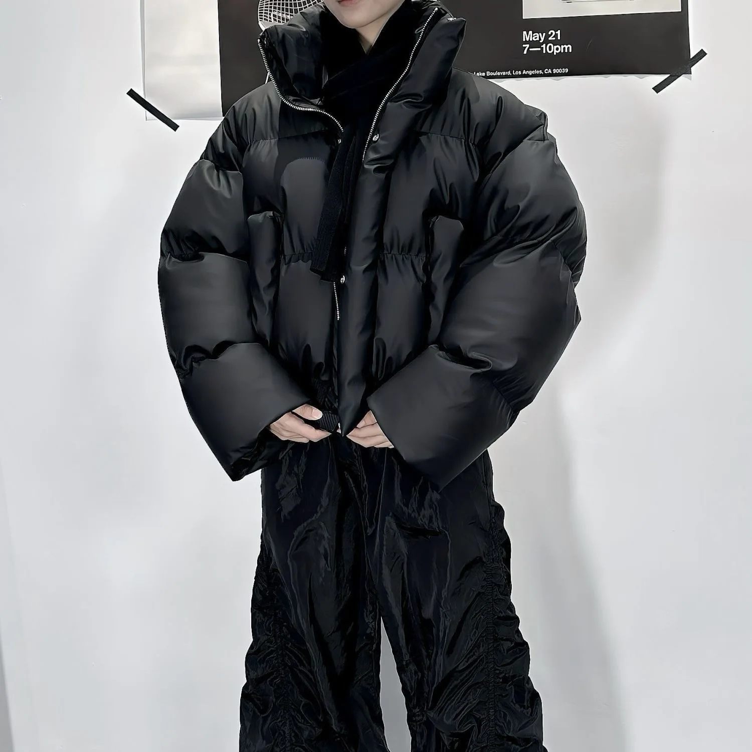 Men's & Women's Vintage PU Leather Puffer Jacket Winter Short Quilted Coat American Retro Stand Collar Unisex Couple Outerwear - 图片 3