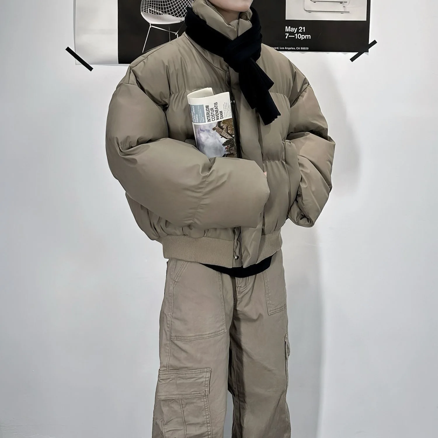 Men's & Women's Vintage PU Leather Puffer Jacket Winter Short Quilted Coat American Retro Stand Collar Unisex Couple Outerwear - 图片 5